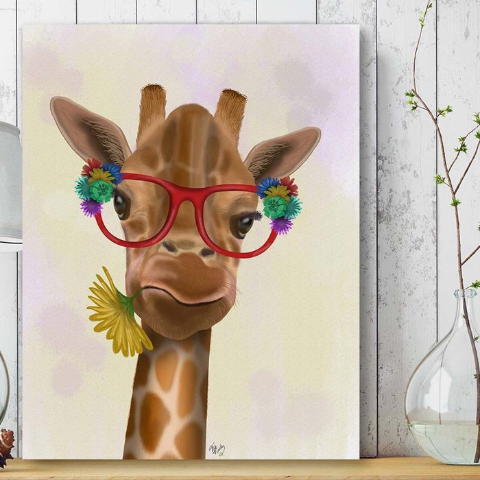 Giraffe and Flower Glasses 3, Art Print, Canvas Wall Art