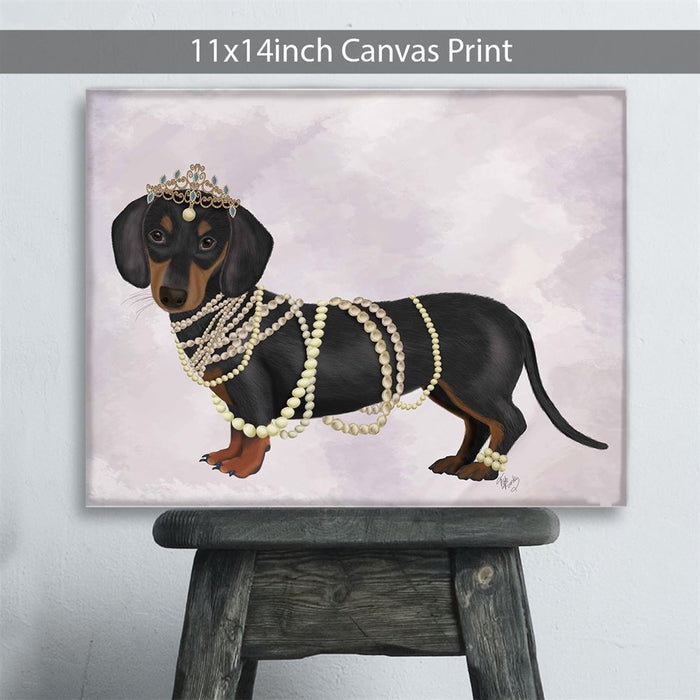 Dachshund and Pearls, Dog Art Print, Wall art | Canvas 11x14inch