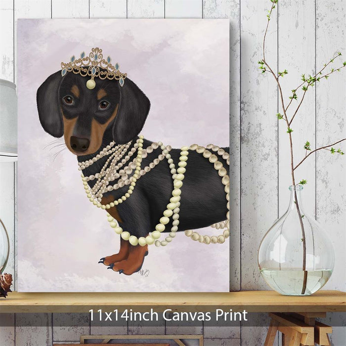 Dachshund and Tiara, Dog Art Print, Wall art | Canvas 11x14inch