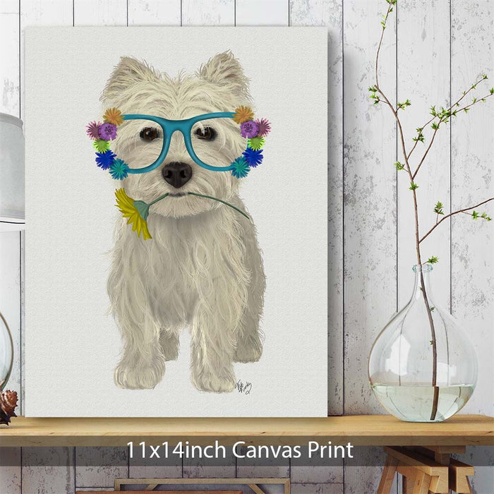 West Highland Terrier Flower Glasses, Dog Art Print, Wall art | Canvas 11x14inch