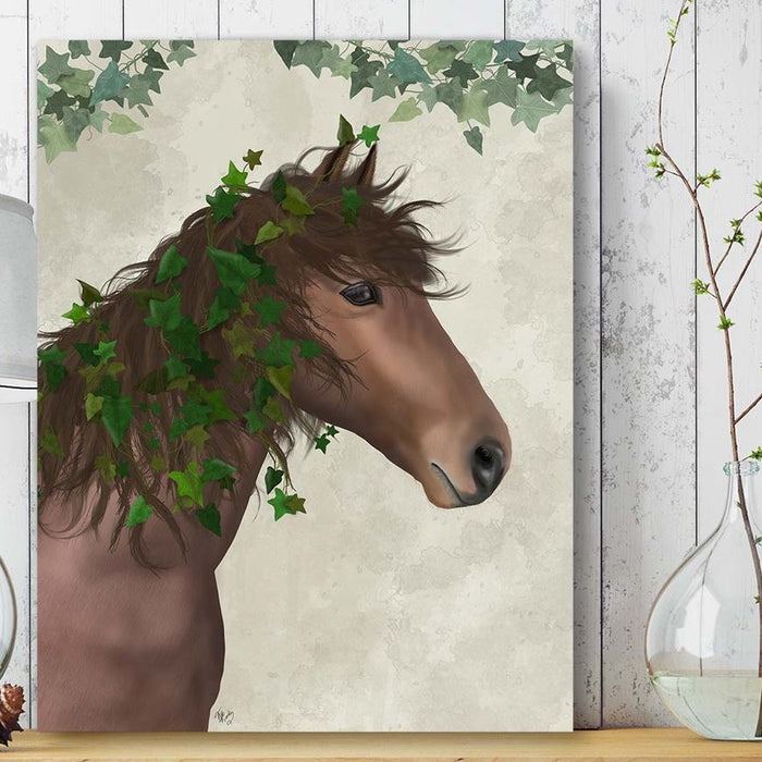 Horse Chestnut with Ivy, Animal Art Print, Wall Art | Framed Black