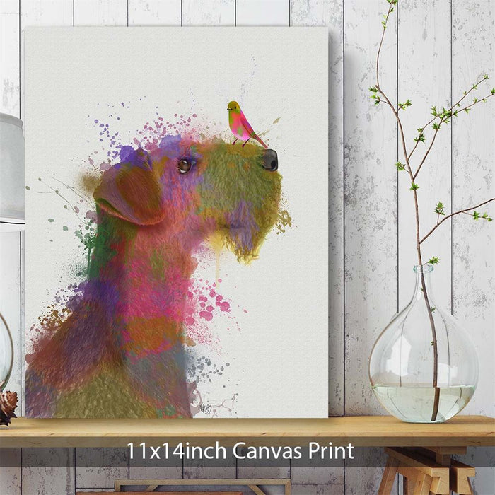 Airedale and Canary Rainbow Splash, Dog Art Print, Wall art | Canvas 11x14inch