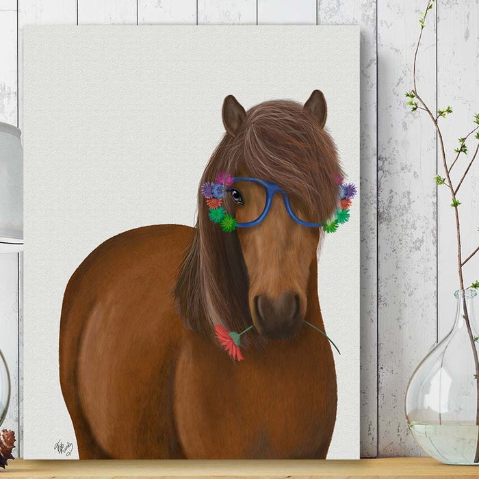 Horse and Flower Glasses, Animal Art Print | Framed Black