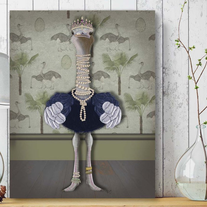 Ostrich and Pearls, Full, Bird Art Print, Wall Art | Print 24x36in
