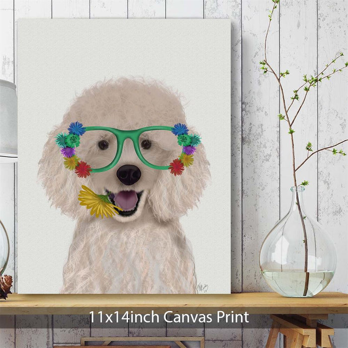 Poodle, White and Flower Glasses, Dog Art Print, Wall art | Canvas 11x14inch