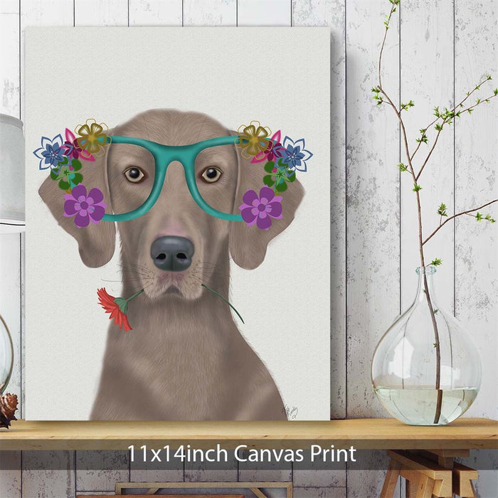 Weimaraner  and Flower Glasses, Dog Art Print, Wall art | Print 18x24inch