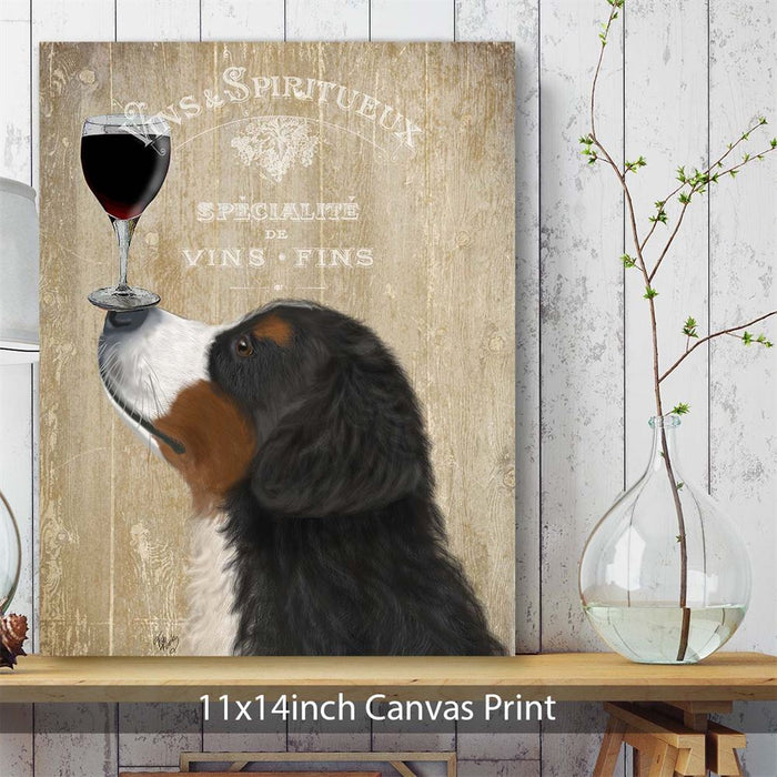 Bernese, Dog Au Vin, Dog Art Print, Wall art | Canvas 11x14inch