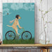 Labrador Yellow in Flying Helmet on Bicycle, Sky, Dog Art Print, Wall art | Canvas 11x14inch