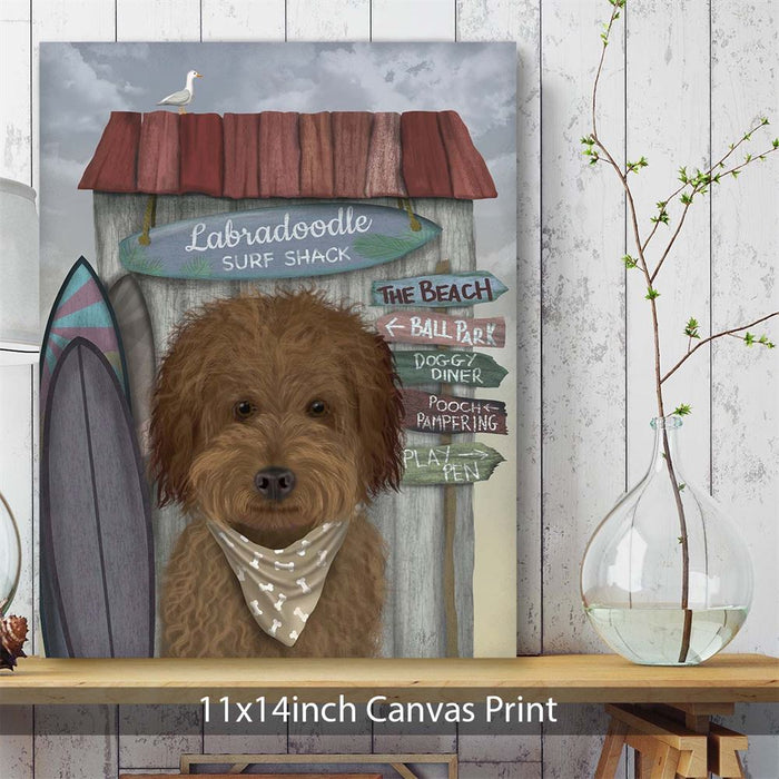 Labradoodle, Brown, Surf Shack, Dog Art Print, Wall art | Canvas 11x14inch