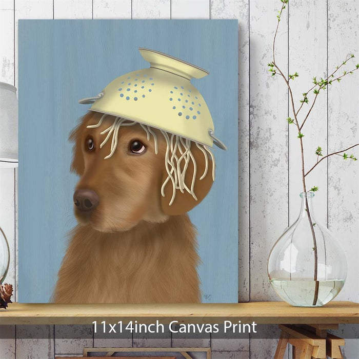 Golden Retriever and Spaghetti, Dog Art Print, Wall art | Canvas 11x14inch