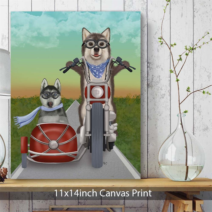 Husky Chopper and Sidecar, Dog Art Print, Wall art | Canvas 11x14inch