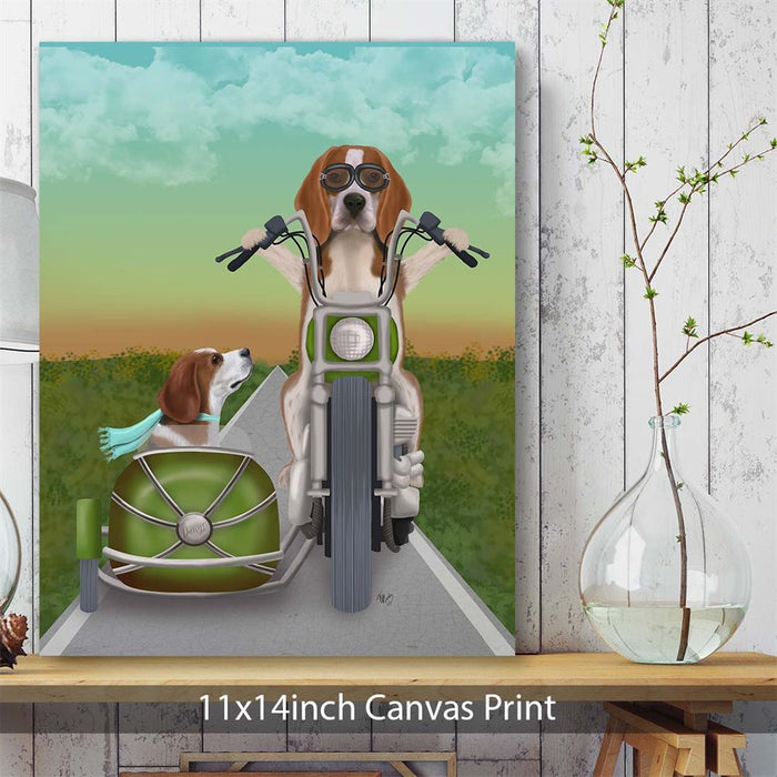 Beagle Chopper and Sidecar, Dog Art Print, Wall art | Canvas 11x14inch