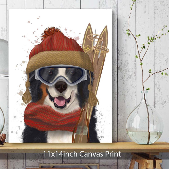 Bernese Ski Dog, Dog Art Print, Wall art | Canvas 11x14inch