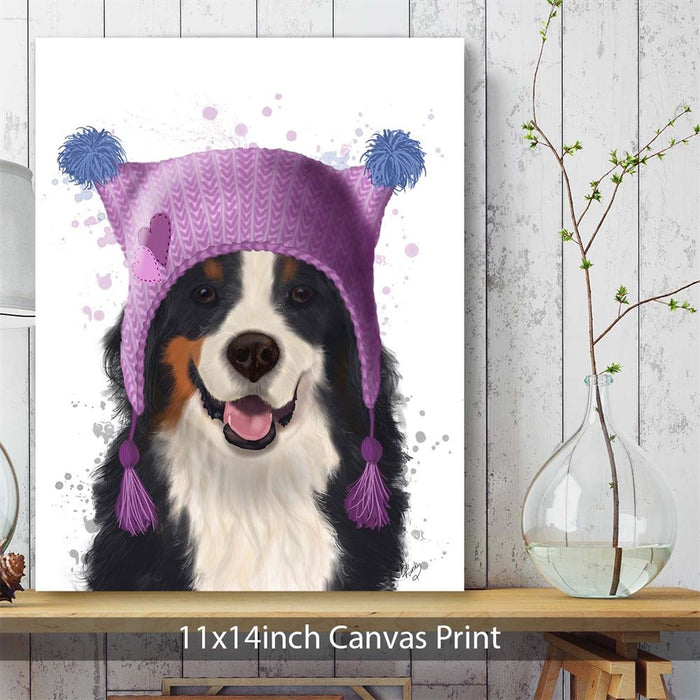 Bernese And Bobble Hat, Dog Art Print, Wall art | Canvas 11x14inch
