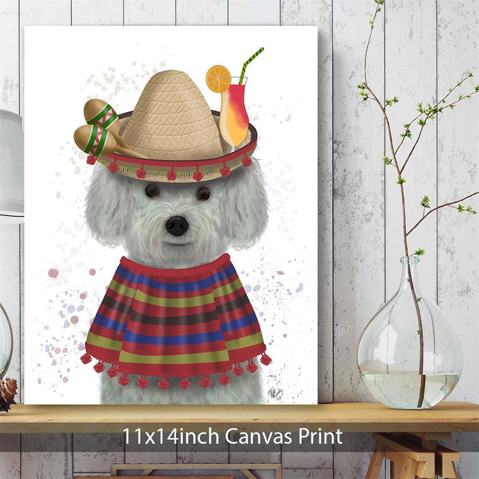 Bichon Frise in Mexican Costume, Dog Art Print, Wall art | Canvas 11x14inch