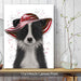 Border Collie in Red and White Floppy Hat, Dog Art Print, Wall art | Canvas 11x14inch