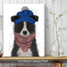 Border Collie in Blue Bobble Hat, Dog Art Print, Wall art | Canvas 11x14inch