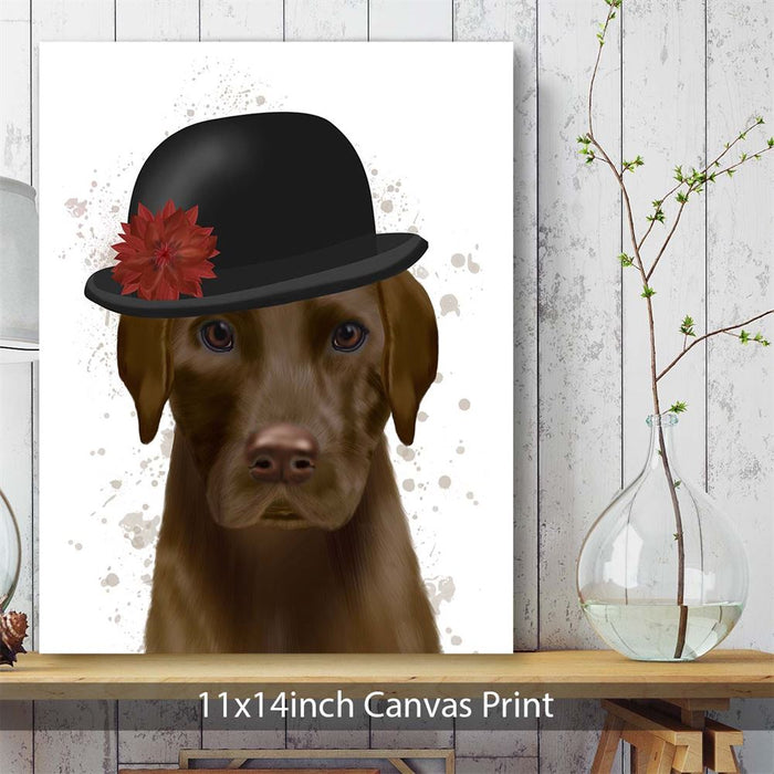 Chocolate Labrador and Bowler, Dog Art Print, Wall art | Canvas 11x14inch