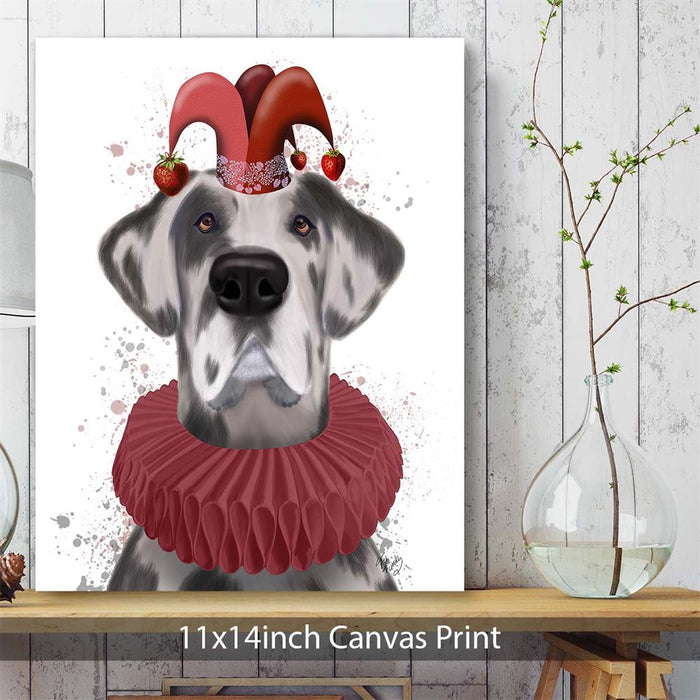 Great Dane Strawberry Fool, Dog Art Print, Wall art | Canvas 11x14inch