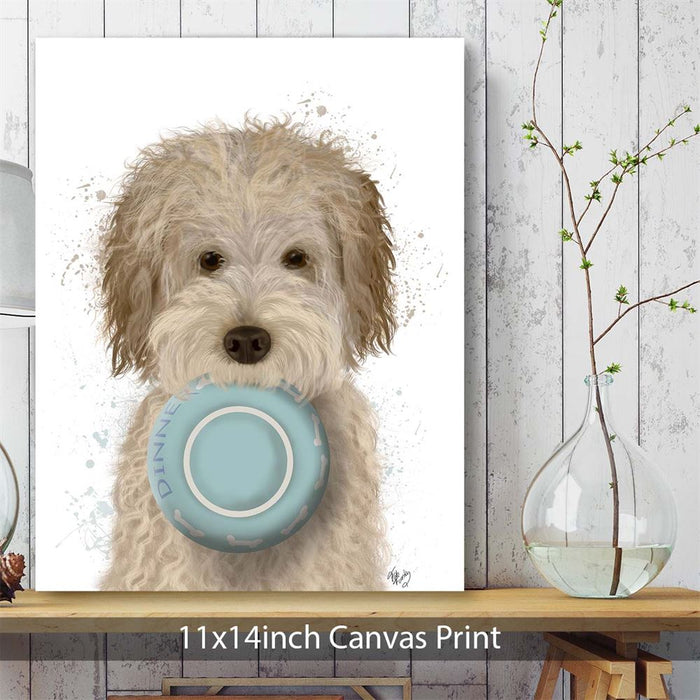 Labradoodle, Cream, Food Bowl, Dog Art Print, Wall art | Canvas 11x14inch