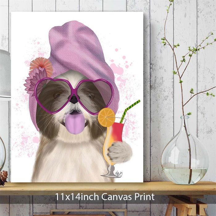 Shih Tzu with Cocktail, Dog Art Print, Wall art | Canvas 11x14inch