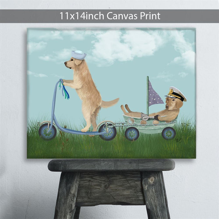 Golden Retriever Scooter, Dog Art Print, Wall art | Canvas 11x14inch