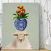 Sheep and Tulips, Animal Art Print, Wall Art | Framed Black