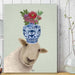 Sheep with Vase of Flowers, Animal Art Print, Wall Art | Framed Black