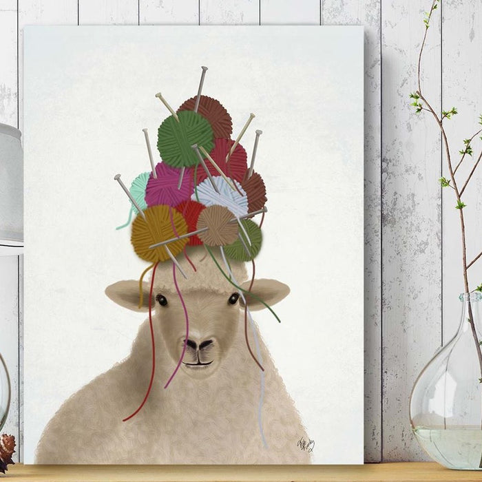 Sheep with Wool Hat, Portrait, Animal Art Print, Wall Art | Framed Black