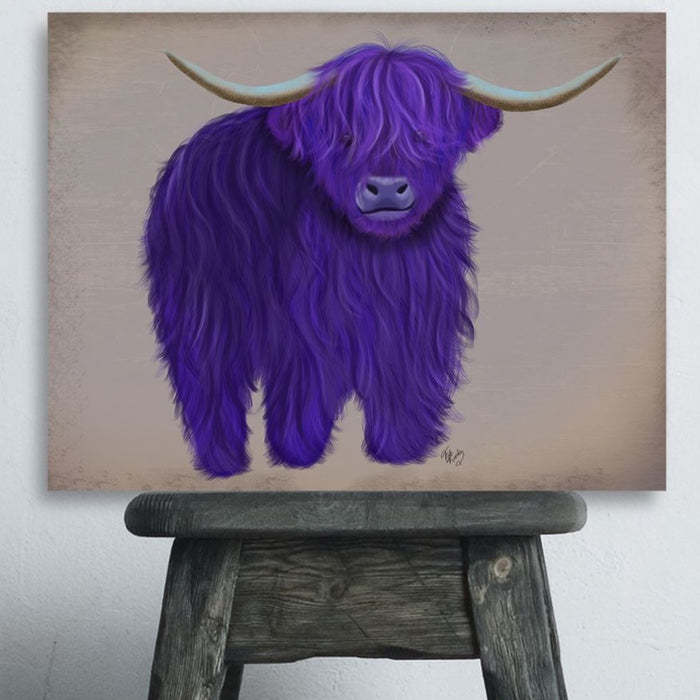 Highland Cow 5, Purple, Full, Animal Art Print | Framed Black