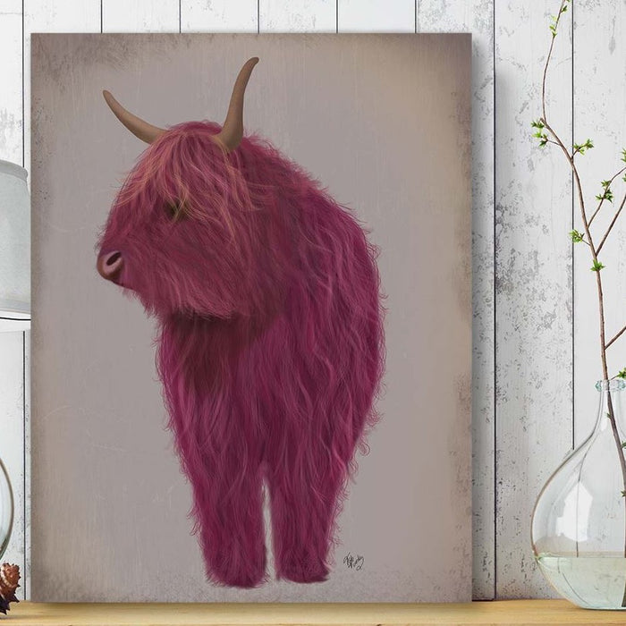 Highland Cow 4, Pink, Full, Animal Art Print | Framed Black