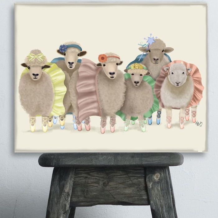 Ballet Troupe Sheep, Animal Art Print, Wall Art | Framed Black