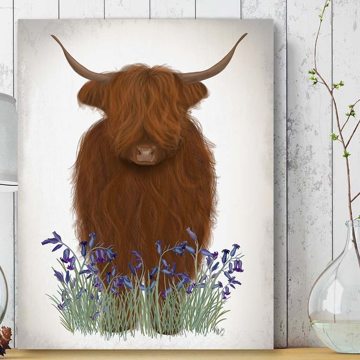 Highland Cow, Bluebell, Animal Art Print | Framed Black