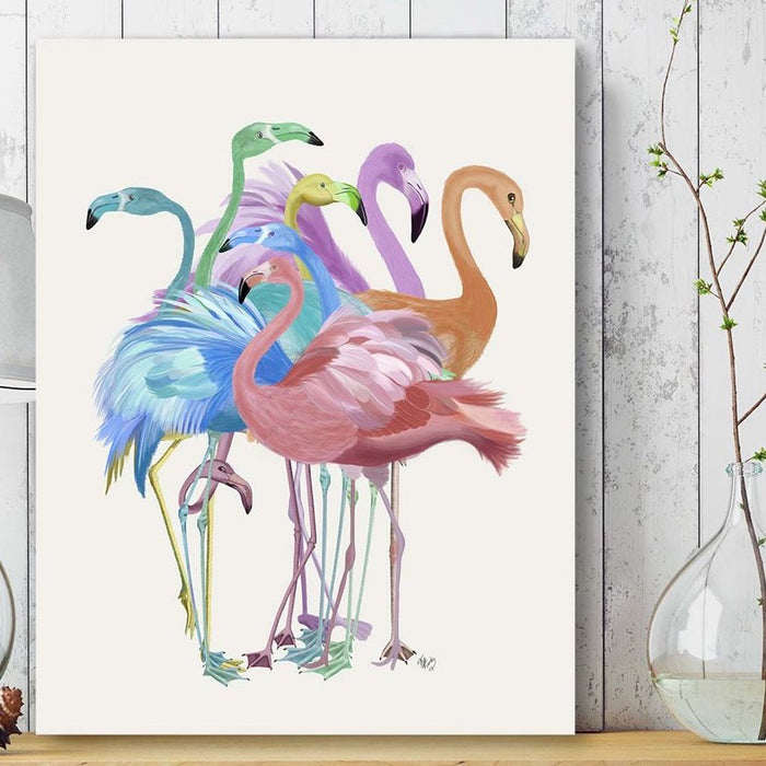 Flamingos, Multicoloured Group 1, Bird Art Print, Wall Art | Print 24x36in