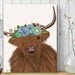 Highland Cow with Flower Crown 2, Portrait, Animal Art Print | Framed Black