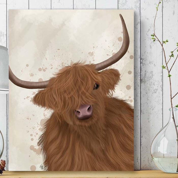 Highland Cow 1, Portrait, Animal Art Print | Framed Black