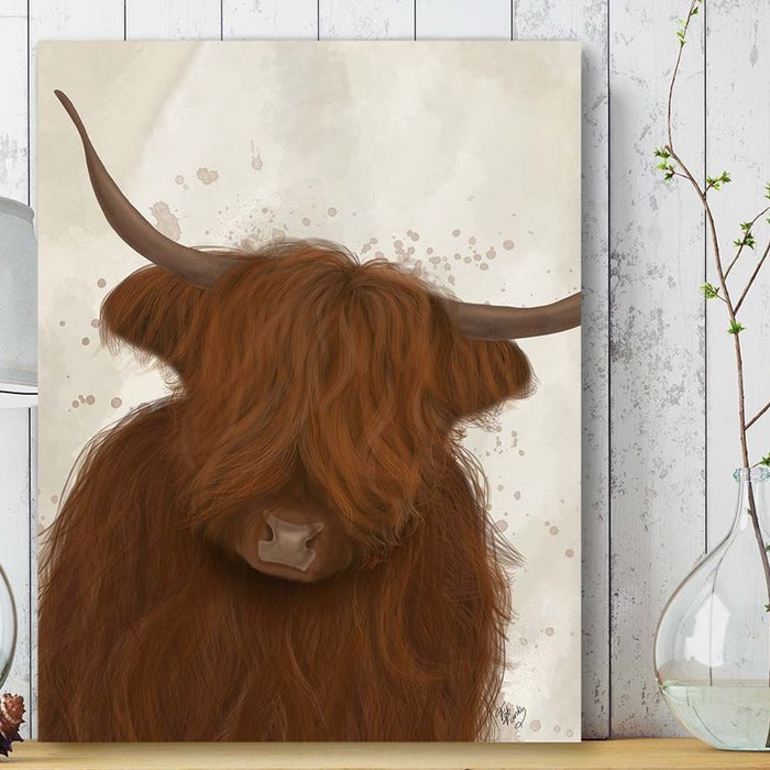 Highland Cow 3, Portrait, Animal Art Print | Framed Black