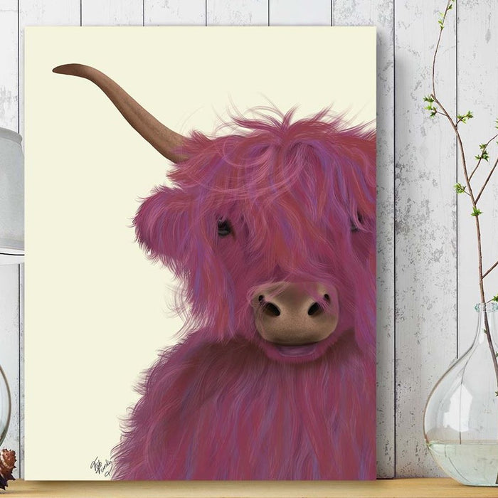 Highland Cow 8, Pink Close Up, Animal Art Print | Framed Black