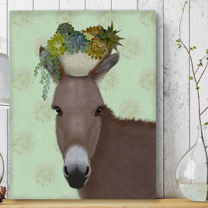 Donkey Succulent, Animal Art Print, Wall Art | Framed Black