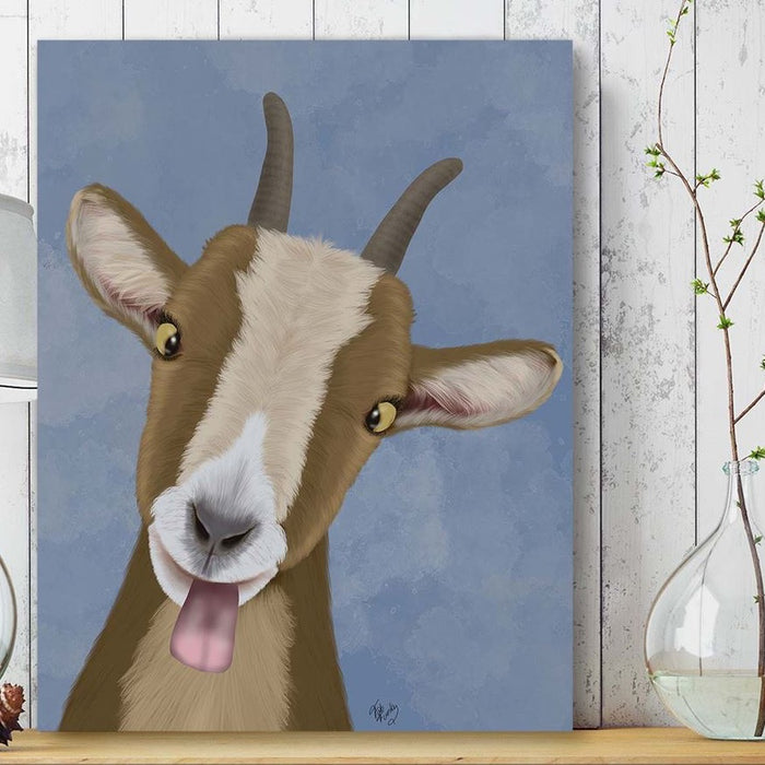 Funny Farm Goat 3, Animal Art Print, Wall Art | Framed Black