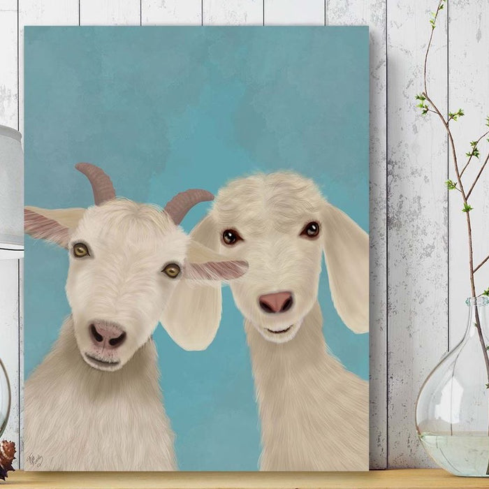 Goat Duo, Looking at You, Animal Art Print, Wall Art | Framed Black