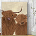 Highland Cow Duo, Looking at You, Animal Art Print | Framed Black