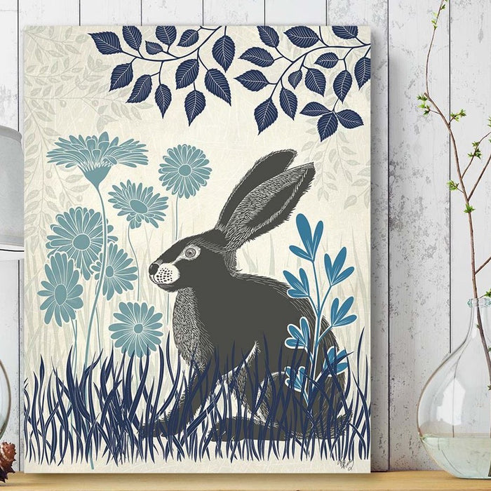 Country Lane Hare 3, Blue, Art Print | Print 18x24inch