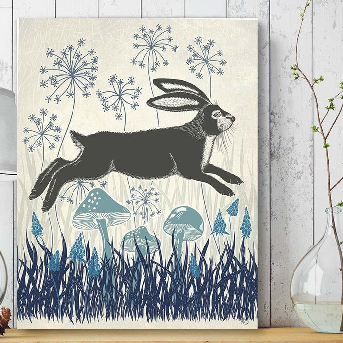 Country Lane Hare 4, Blue, Art Print | Framed Black
