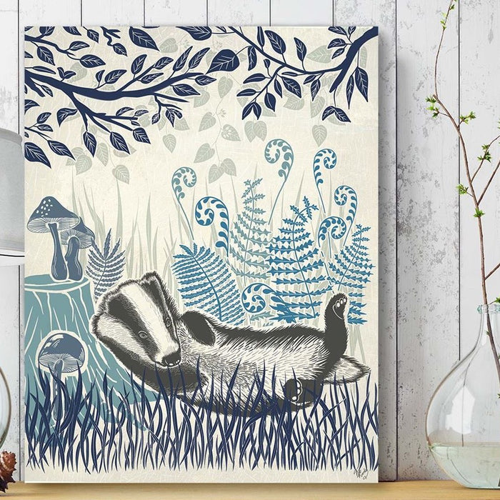 Country Lane Badger 1, Blue, Art Print | Print 24x36in