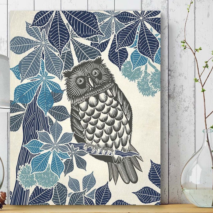 Country Lane Owl 3, Blue, Art Print | Print 24x36in