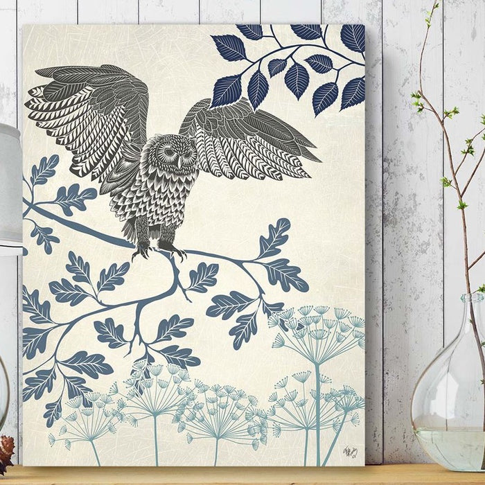 Country Lane Owl 5, Blue, Art Print | Framed White
