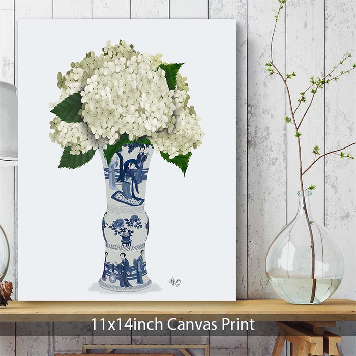 Chinoiserie Hydrangea White, Blue Vase, Art Print | Framed Black