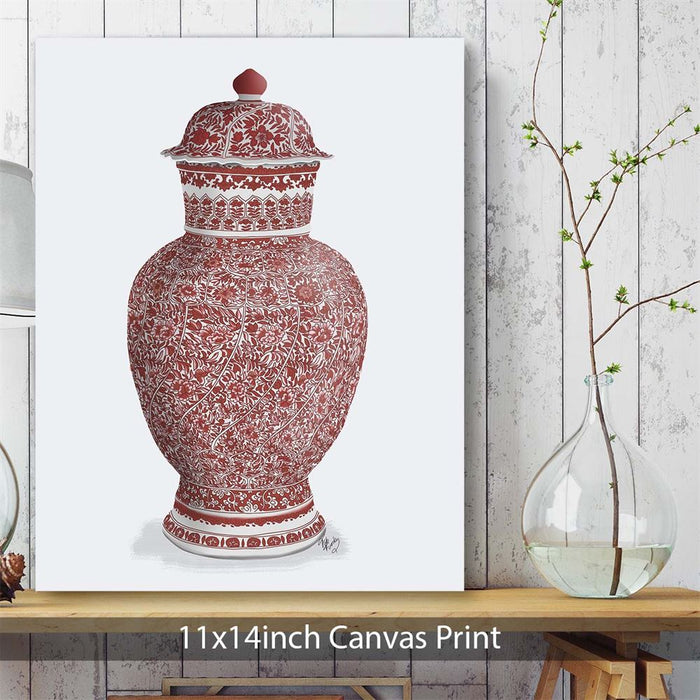 Chinoiserie Vase Flower Spiral Red, Art Print | Framed Black