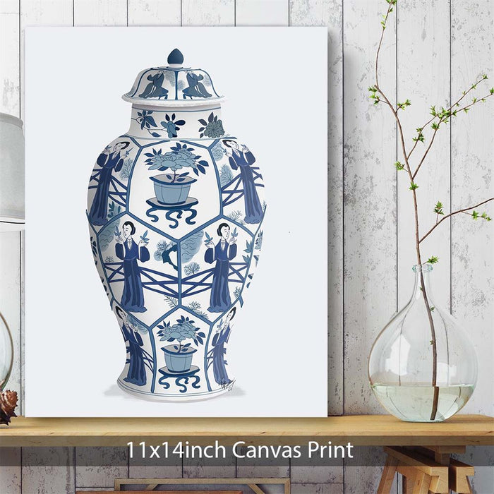 Chinoiserie Vase Leaf Picker Blue, Art Print | Framed Black